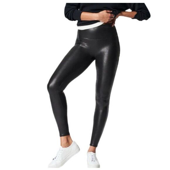 Spanx 2437 Women's Faux Leather L Leggings - Black - Picture 1 of 7